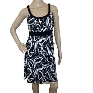 Wrapper Empire Waist Dress Womens S Black White Abstract Swirl 
Y2K Retro Mod